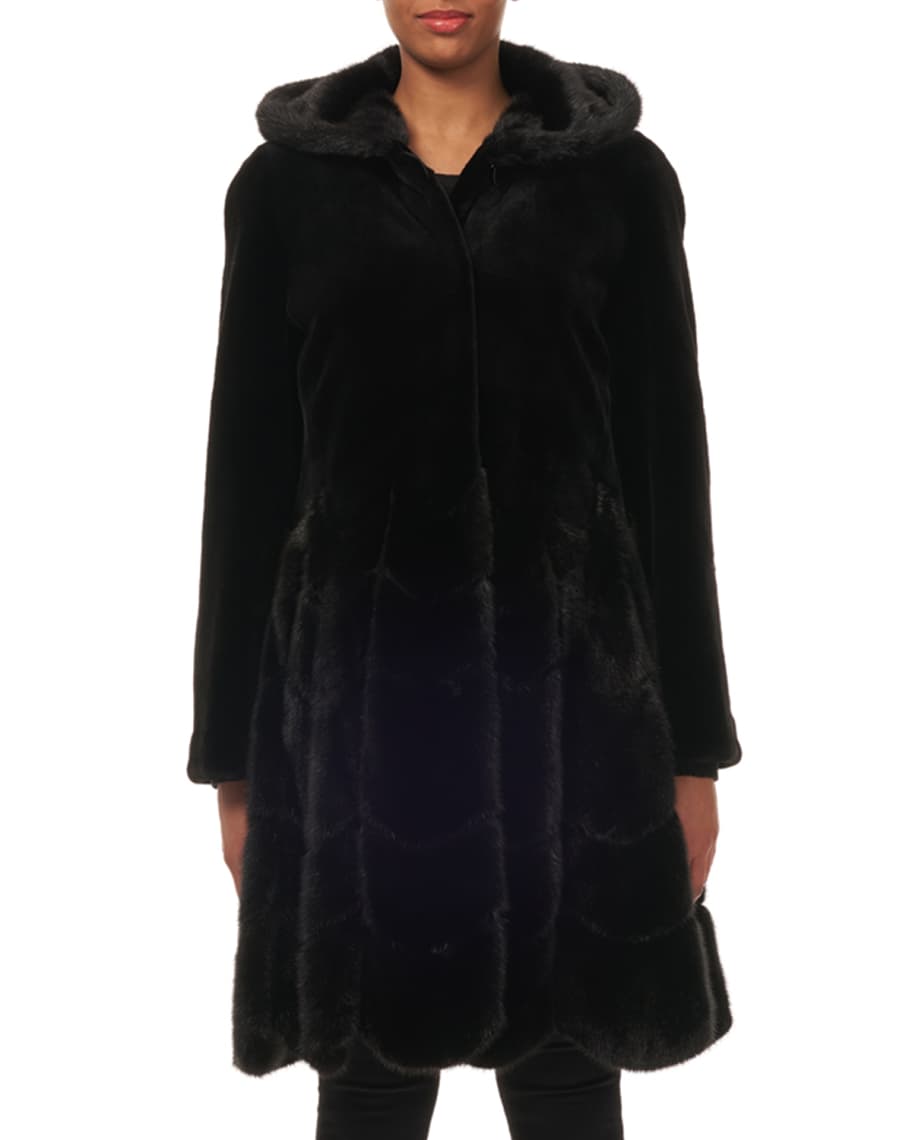 Gorski Hooded Reversible Sheared-Mink Taffeta Mid-Length Coat | Neiman ...