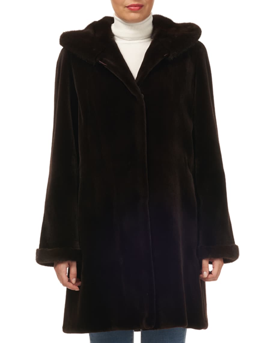 Gorski Reversible Sheared Mink Fur Stroller Coat w/ Hood | Neiman Marcus