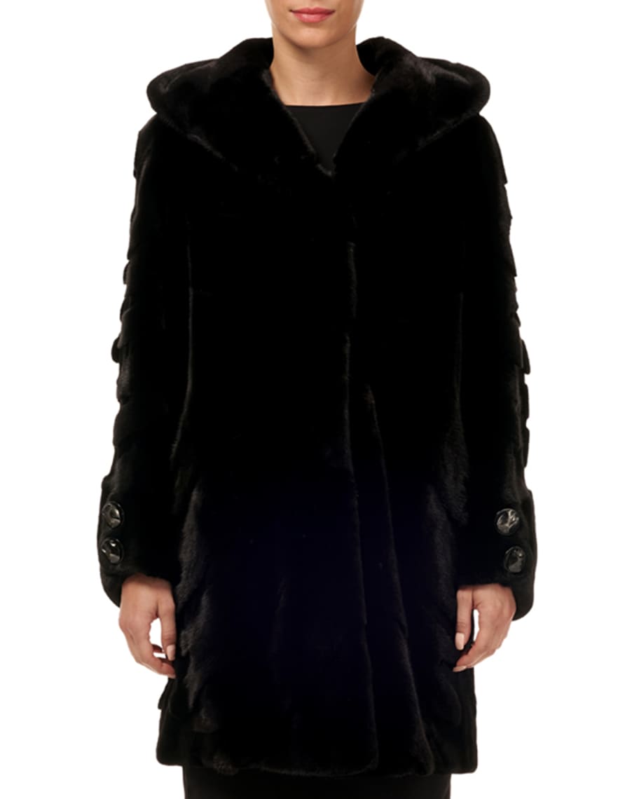 Gorski Short-Nap Mink Fur Stroller Coat w/ Sheared Inserts & Button ...