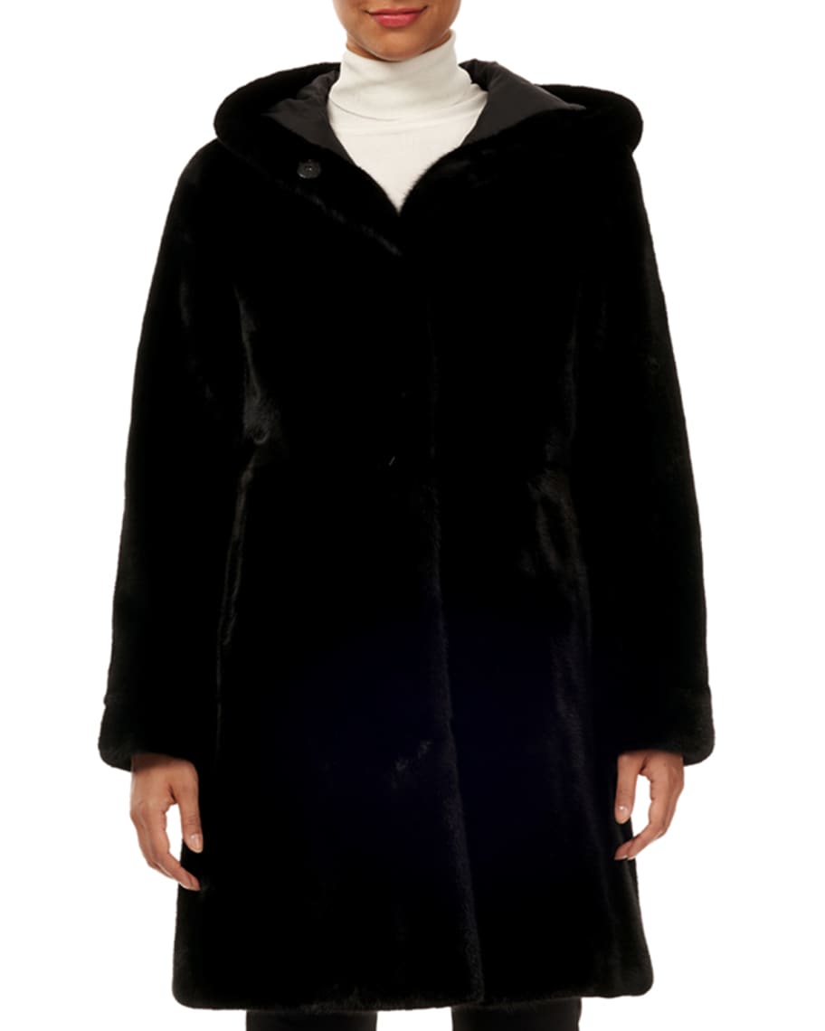 Gorski Hooded Mink-Fur & Silk Taffeta Reversible Stroller Coat | Neiman ...