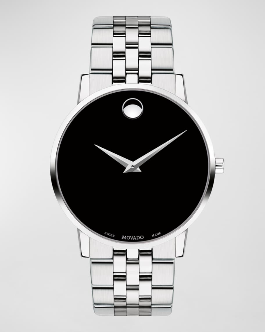 Movado Men s 40mm Ultra Slim Watch with Bracelet Black Museum Dial Neiman Marcus