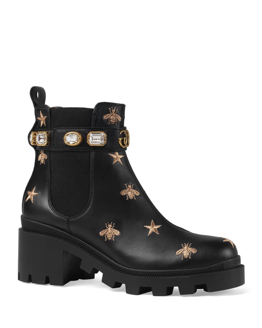 Gucci Star And Bee Embroidered Boots | Neiman Marcus