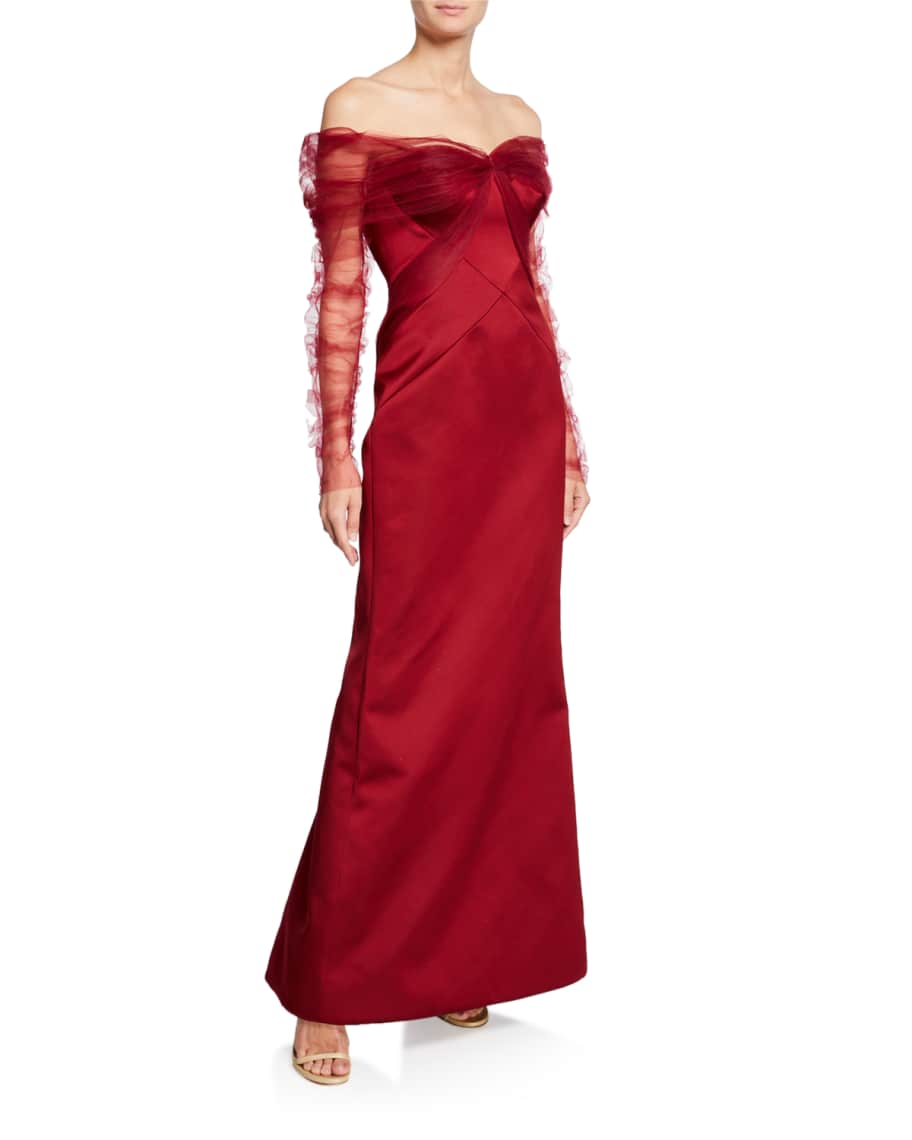 Zac Posen Long Draped Tulle & Satin Gown | Neiman Marcus