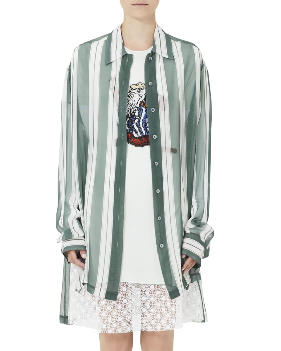 Marc Jacobs Long Wide-Stripe Button-Front Shirt | Neiman Marcus