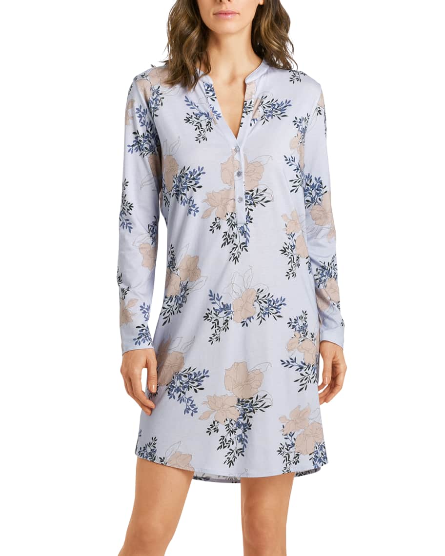 Hanro Floral Print LongSleeve Nightgown Neiman Marcus