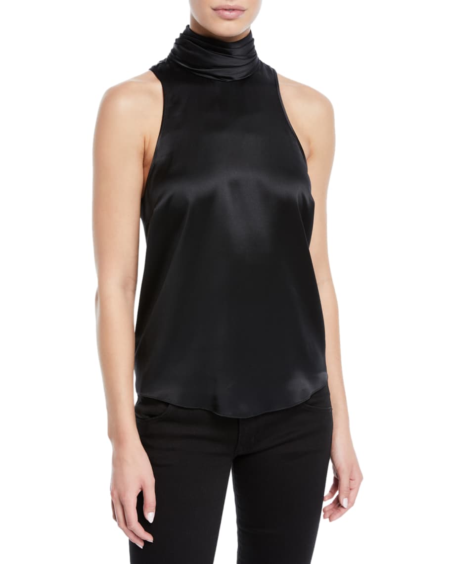 cinq a sept Jazlyn Silk Sleeveless Turtleneck Top Neiman Marcus