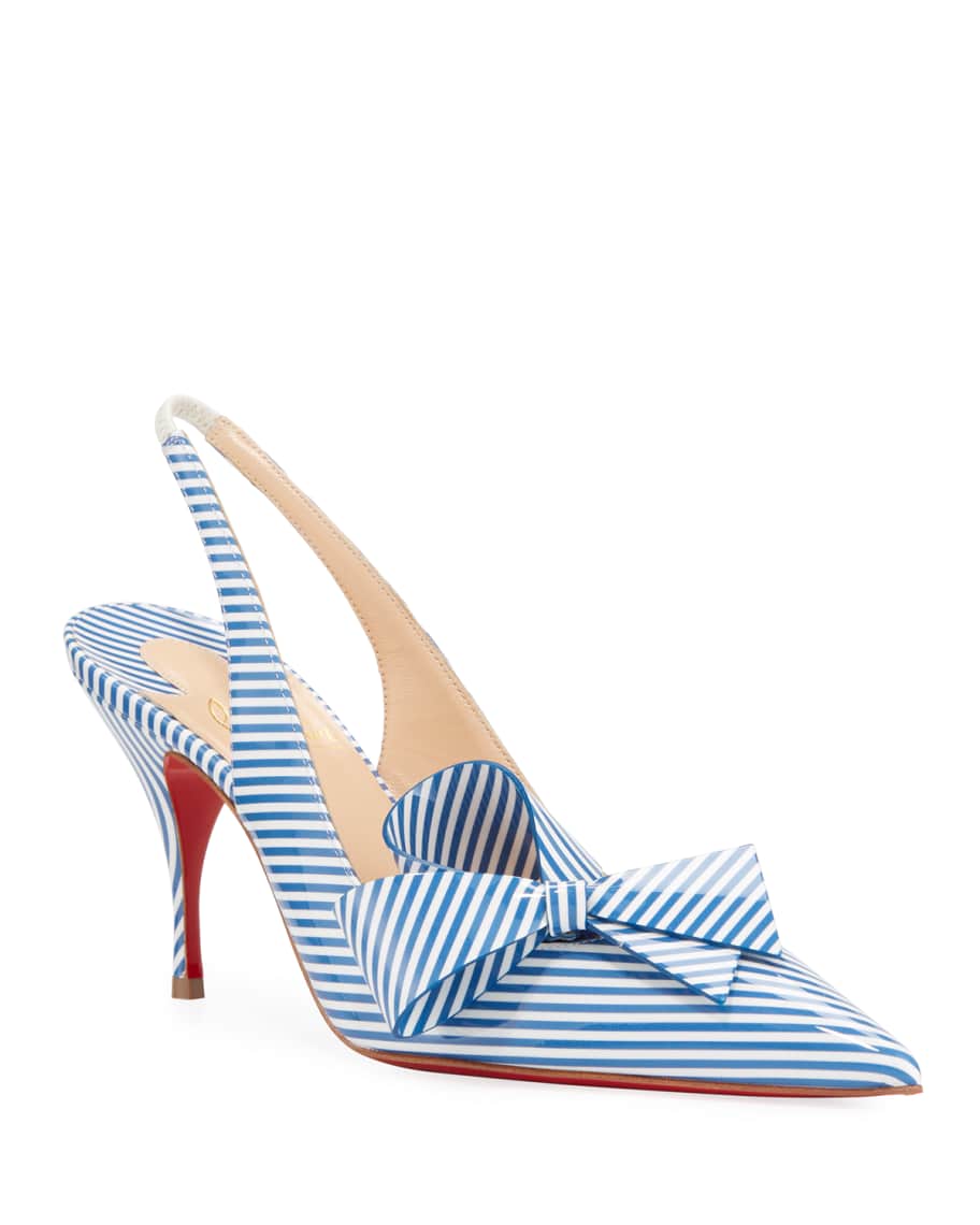 Christian Louboutin Clare Nodo Striped Side Bow Red Sole Slingback