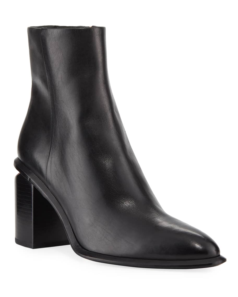 Anna Block Heel Leather Booties Rose Tone Hardware