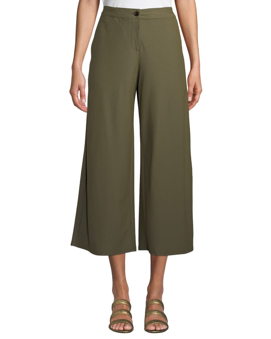 Eileen Fisher High-Waist Wide-Leg Cropped Stretch Crepe Pants | Neiman ...