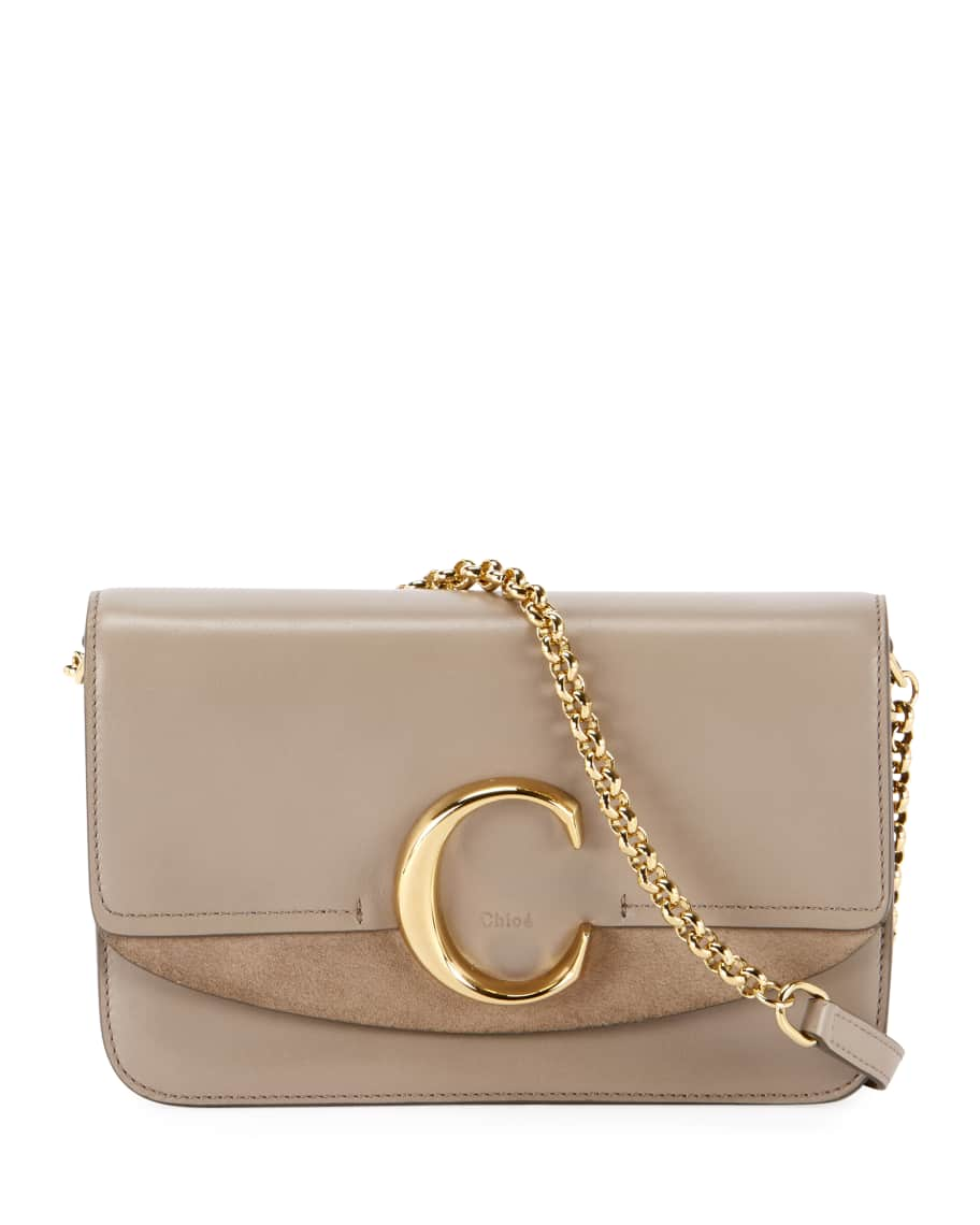 Chloe C Shiny & Suede Calfskin Clutch With Chain