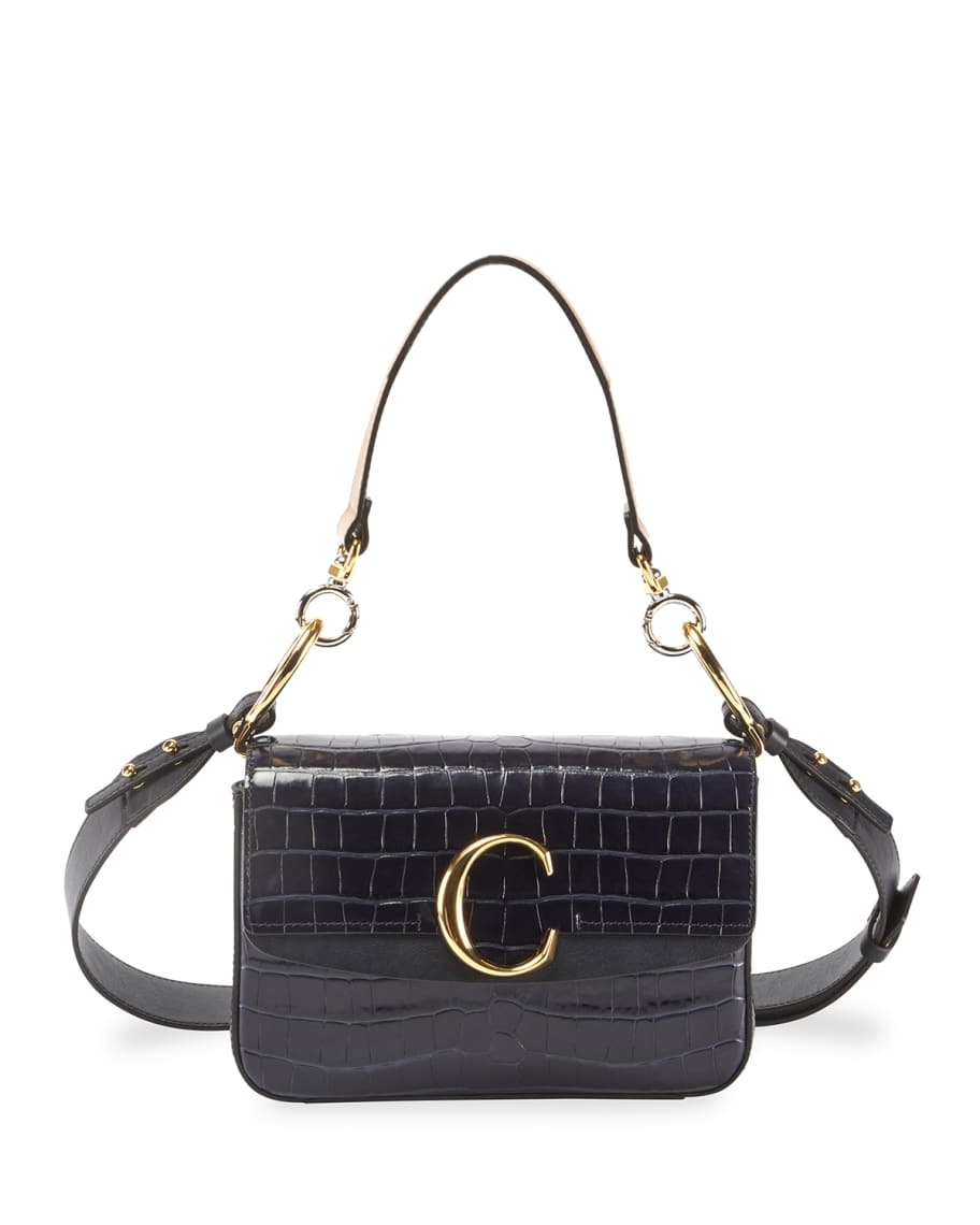 Chloe Croc Embossed Mini C Shoulder Bag