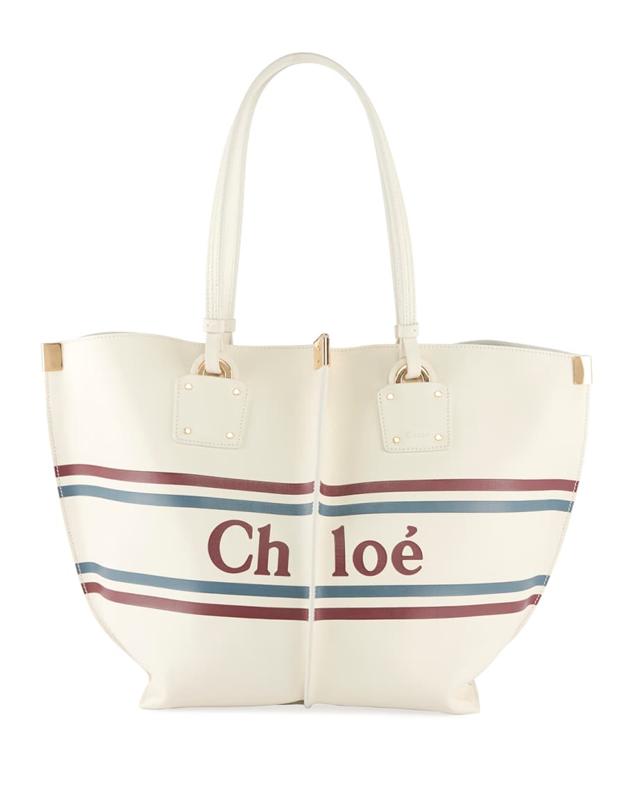 Chloe Vick Striped Logo Leather Tote Bag | Neiman Marcus