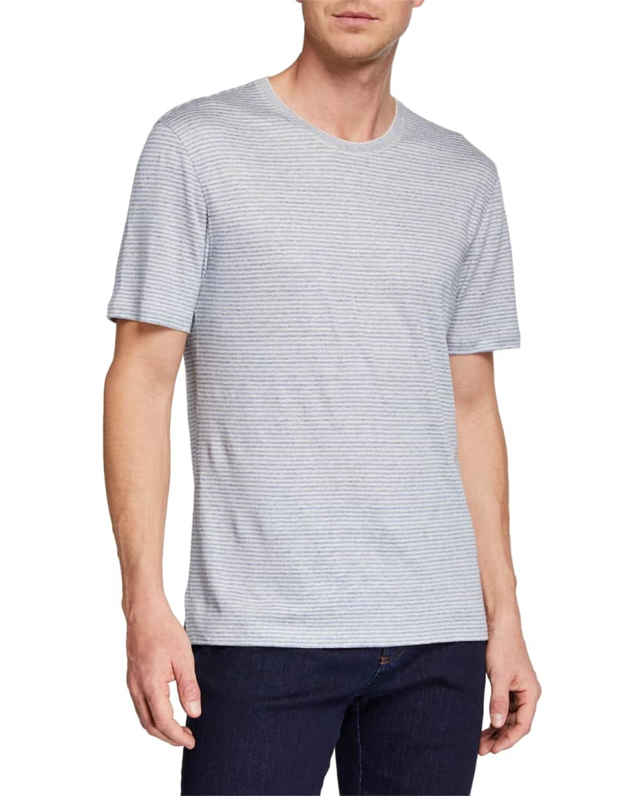 ZEGNA Men's Crewneck Striped Linen T-Shirt | Neiman Marcus