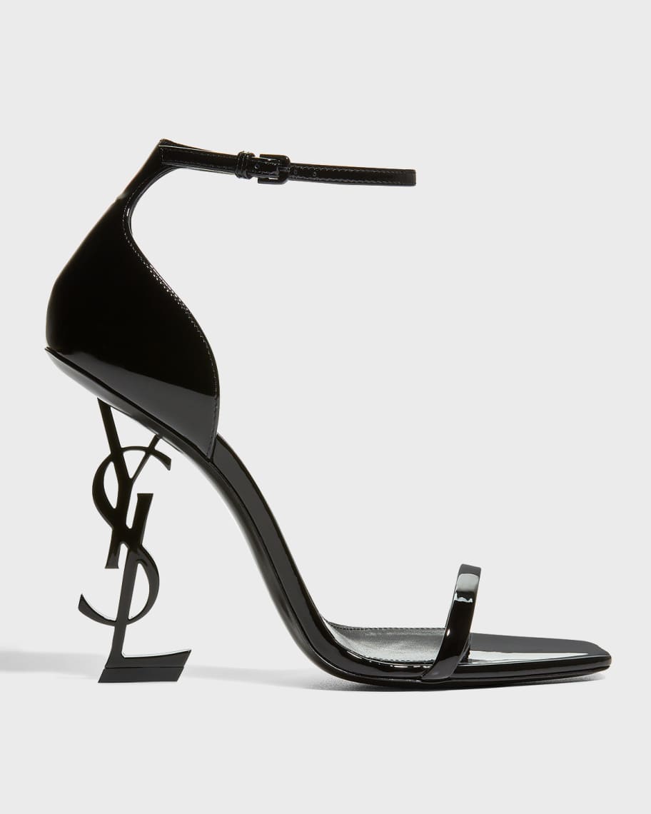 Saint Laurent Opyum YSL Logo-Heel Sandals with Black Hardware | Neiman ...