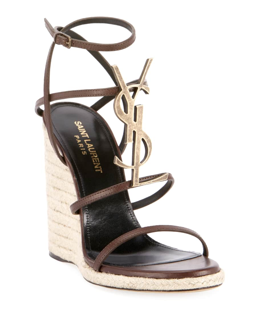 Saint Laurent Cassandre Wedge Espadrilles with Golden YSL Logo | Neiman ...