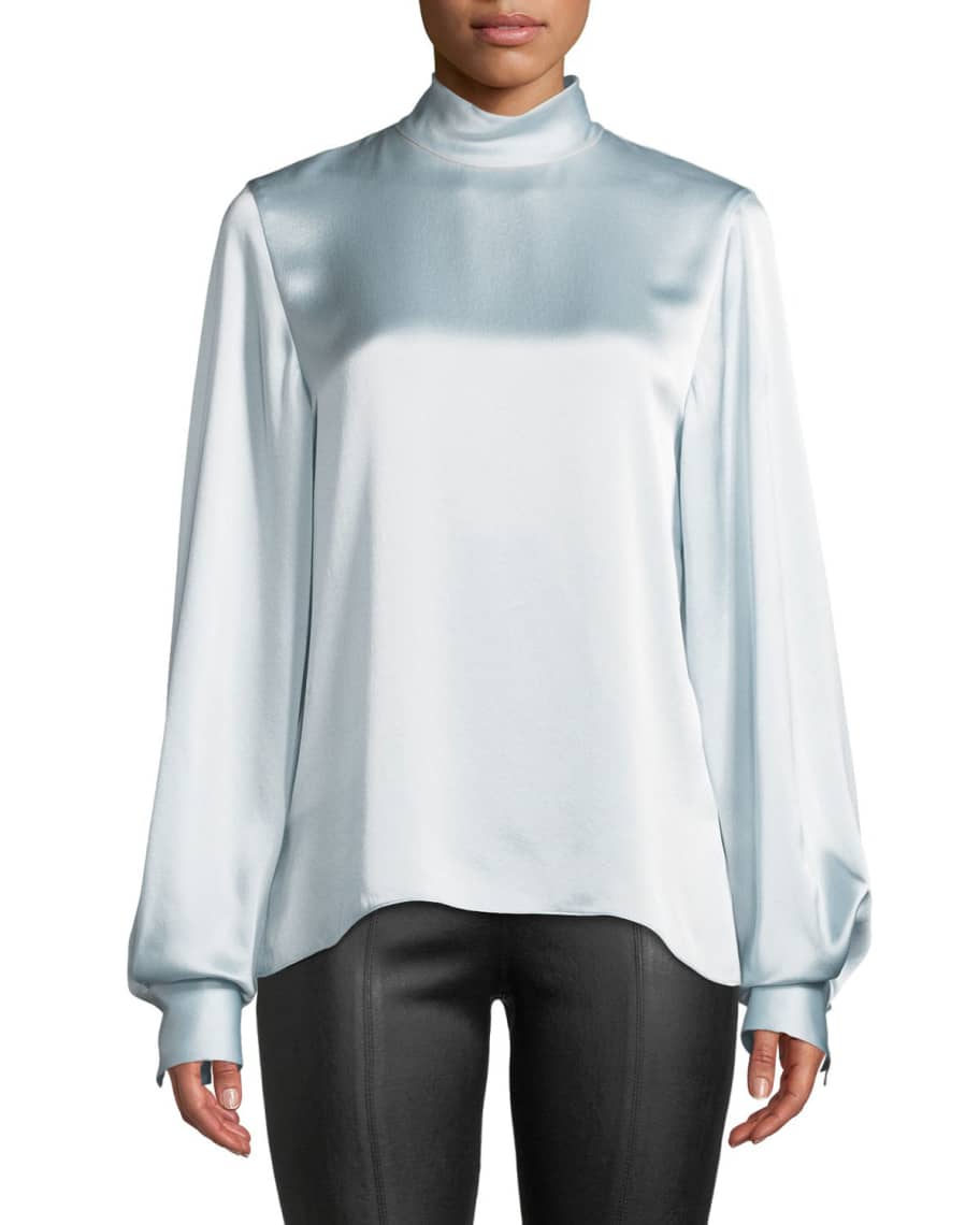 Vince Silk Turtleneck Blouson-Sleeve Top | Neiman Marcus