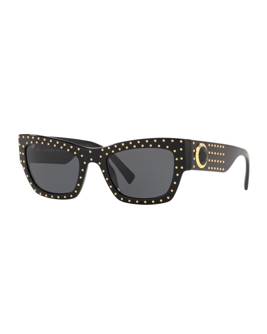 Versace Studded Rectangle Acetate Sunglasses | Neiman Marcus