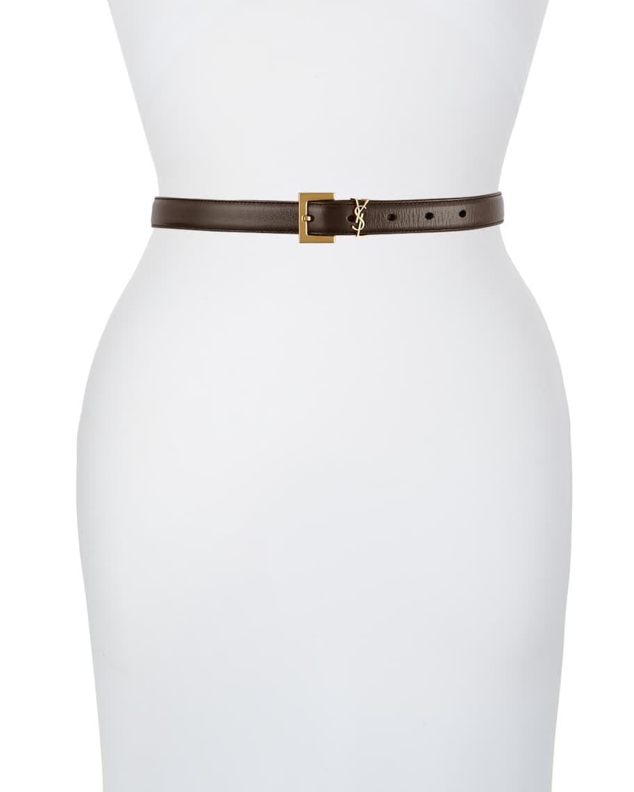 Saint Laurent Golden YSL Monogram Leather Belt Neiman Marcus