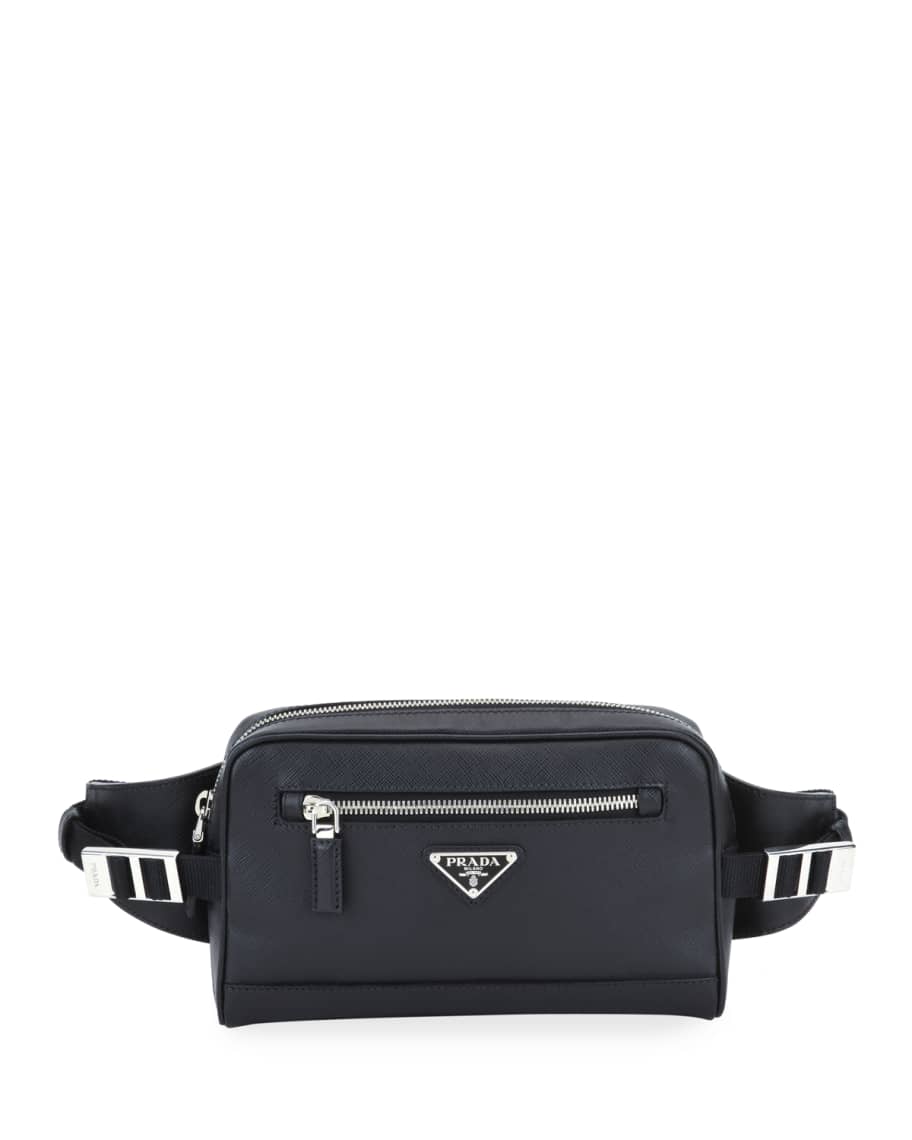 Prada Mens Black Logo Leather And Re-nylon Belt Bag for Men