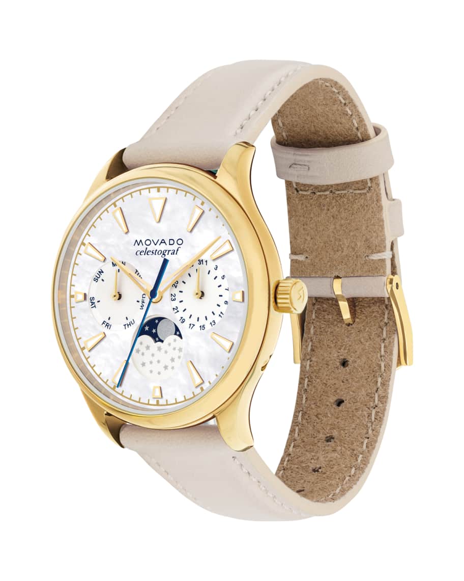 Movado 36mm Celestograf Heritage Moon Watch Gold White Neiman Marcus
