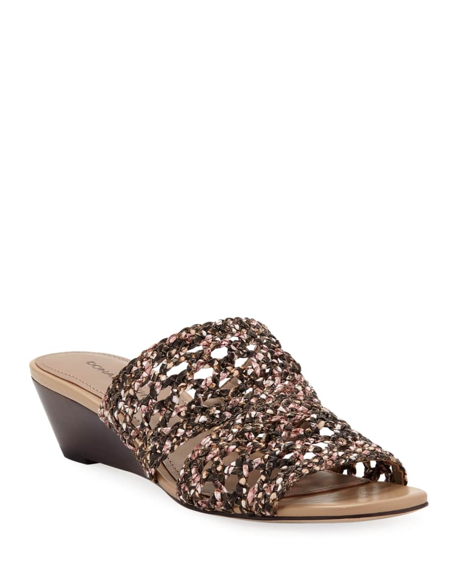 Donald J Pliner Albi Snake-Print Woven-Leather Demi-Wedge Slide Sandals |  Neiman Marcus