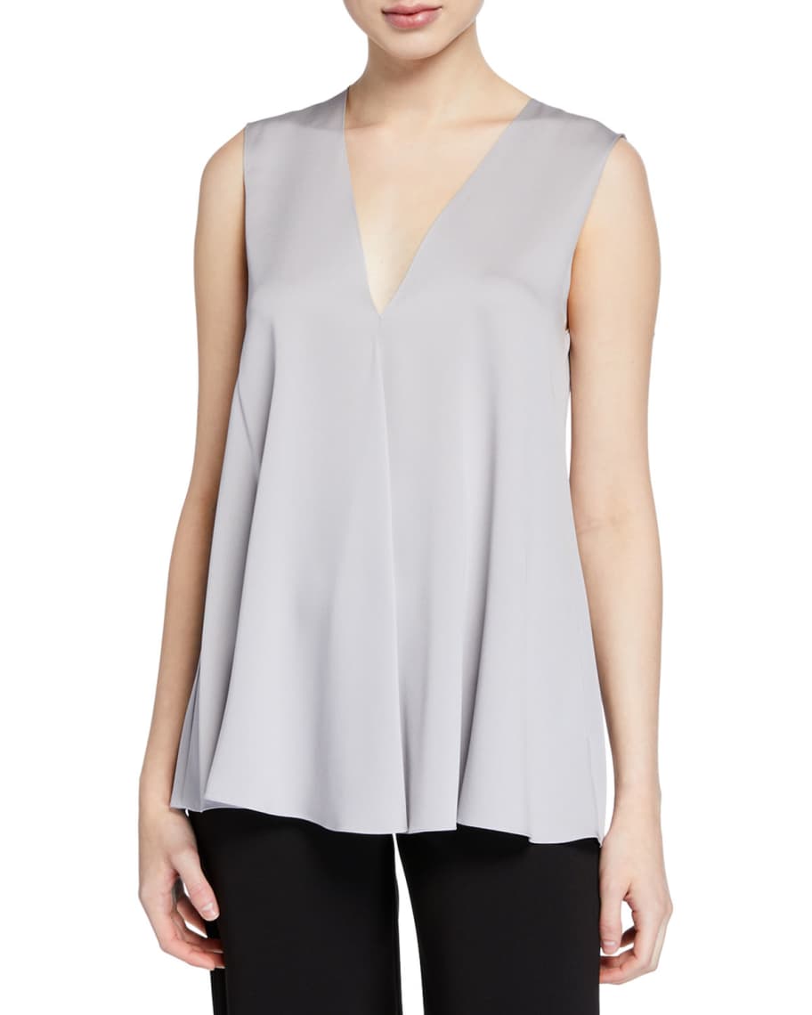 Theory Silk V-Neck Draped-Front A-Line Top | Neiman Marcus