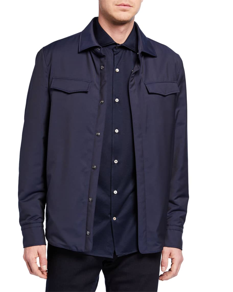 Loro Piana Men's TechnoWool Long Shirt Jacket | Neiman Marcus