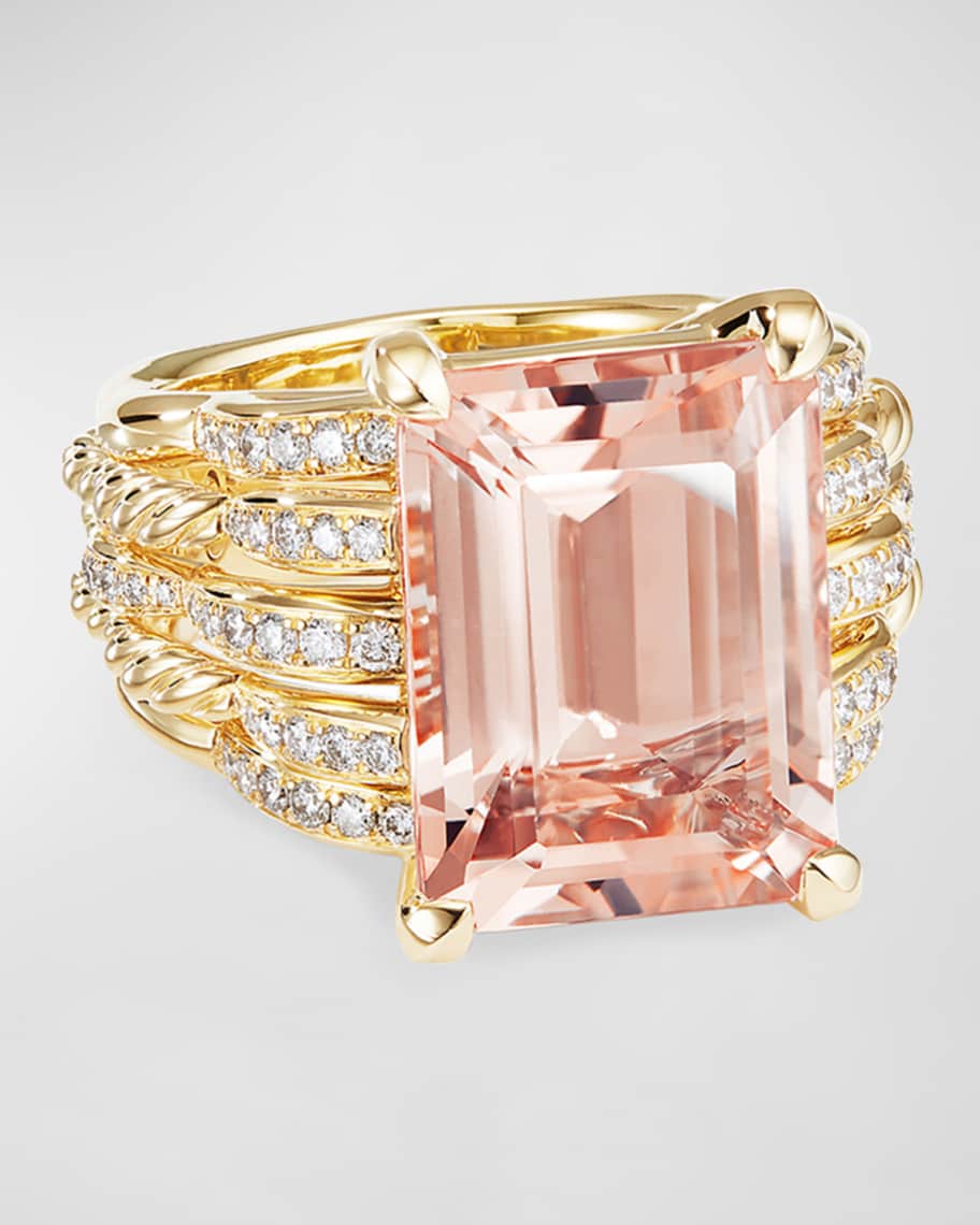 David Yurman Tides 18k Gold Diamond Morganite Wide Ring Size 5
