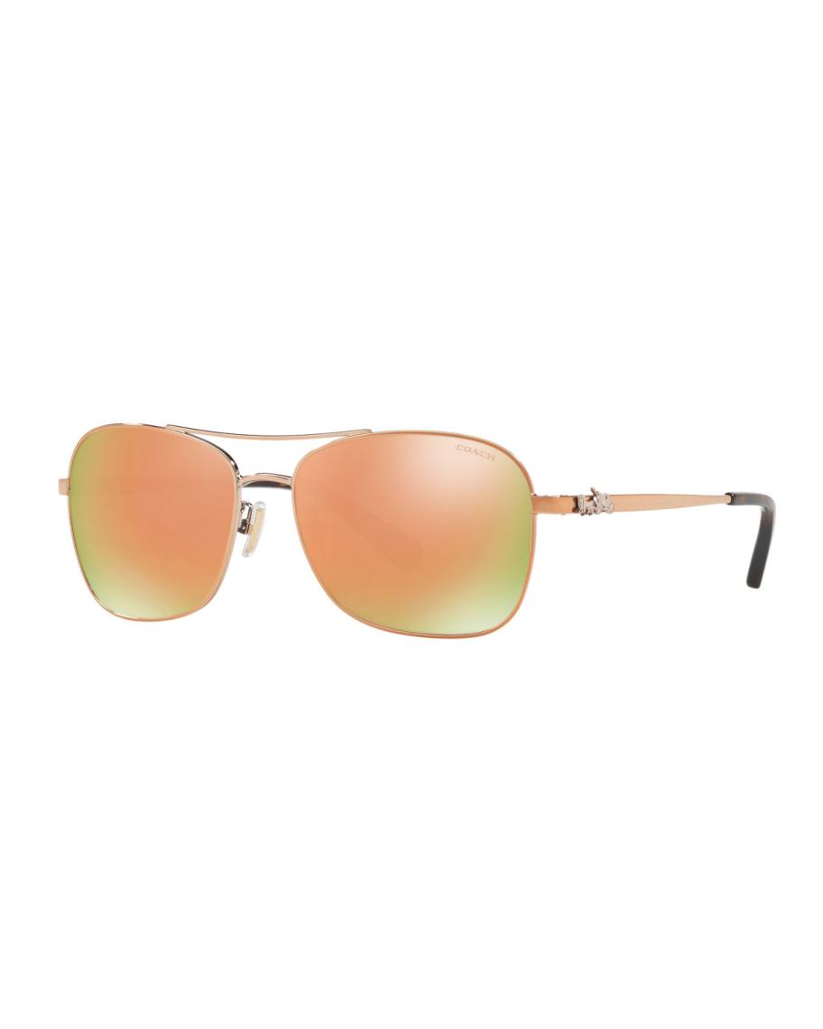 Coach Mirrored Metal Aviator Sunglasses w/ 3D Stagecoach  display picture 3