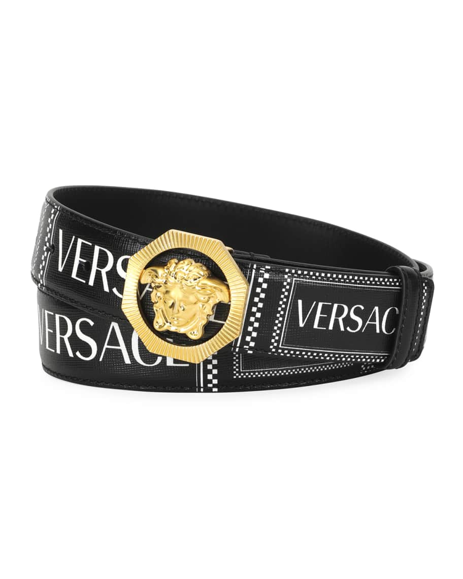 Versace Men's Leather Medusa Logo Belt | Neiman Marcus