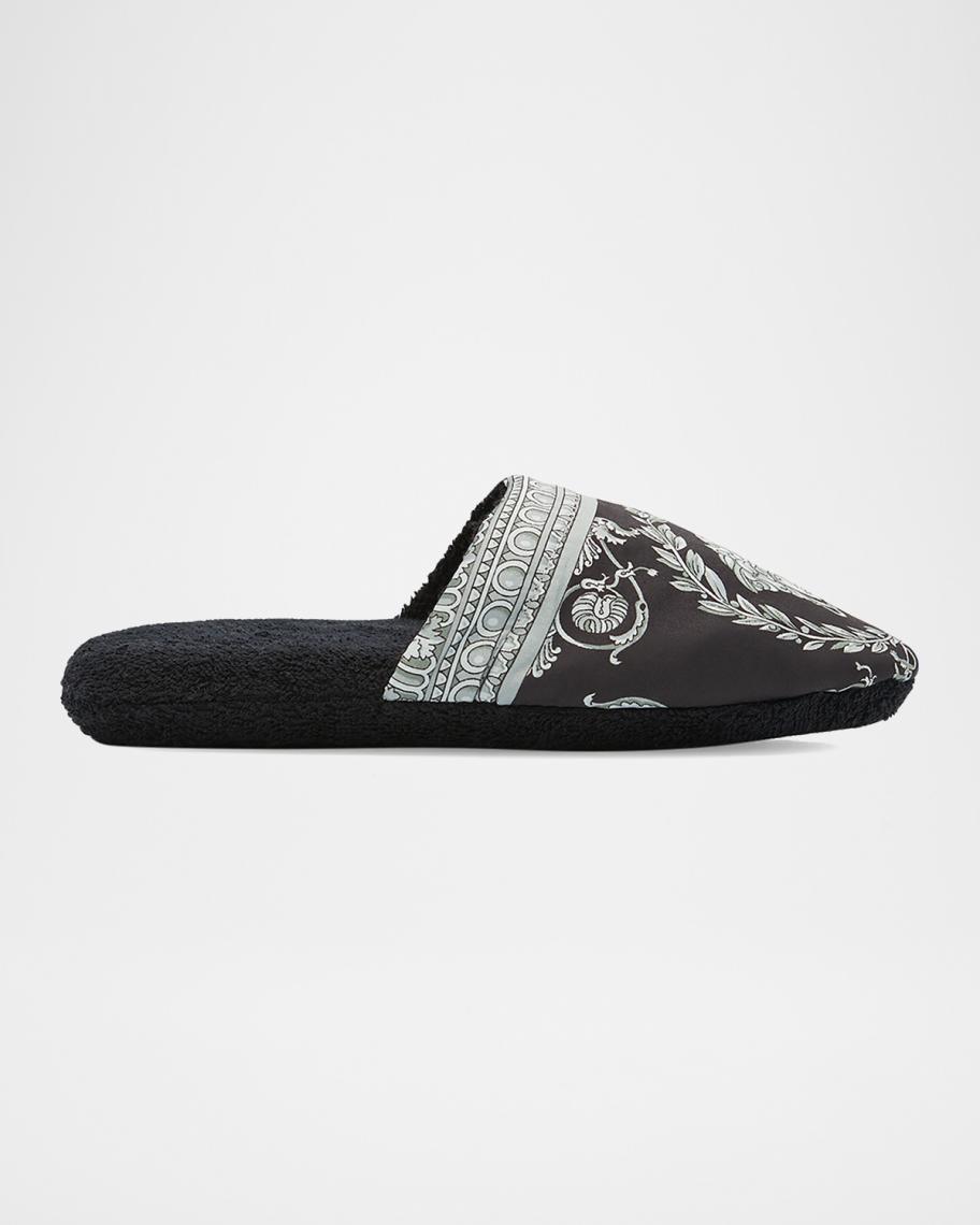 Black Versace Slip-On Slippers Medusa Velvet Slippers Black,Gold | VERSACE US main image 3