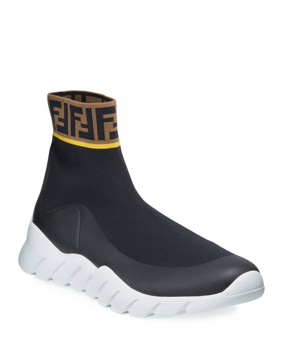 Fendi Logo Sock Sneaker Boots in White