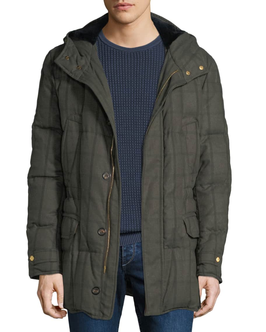 Stefano Ricci Men's Check Puffer Sport Jacket with Fur Lining | Neiman ...