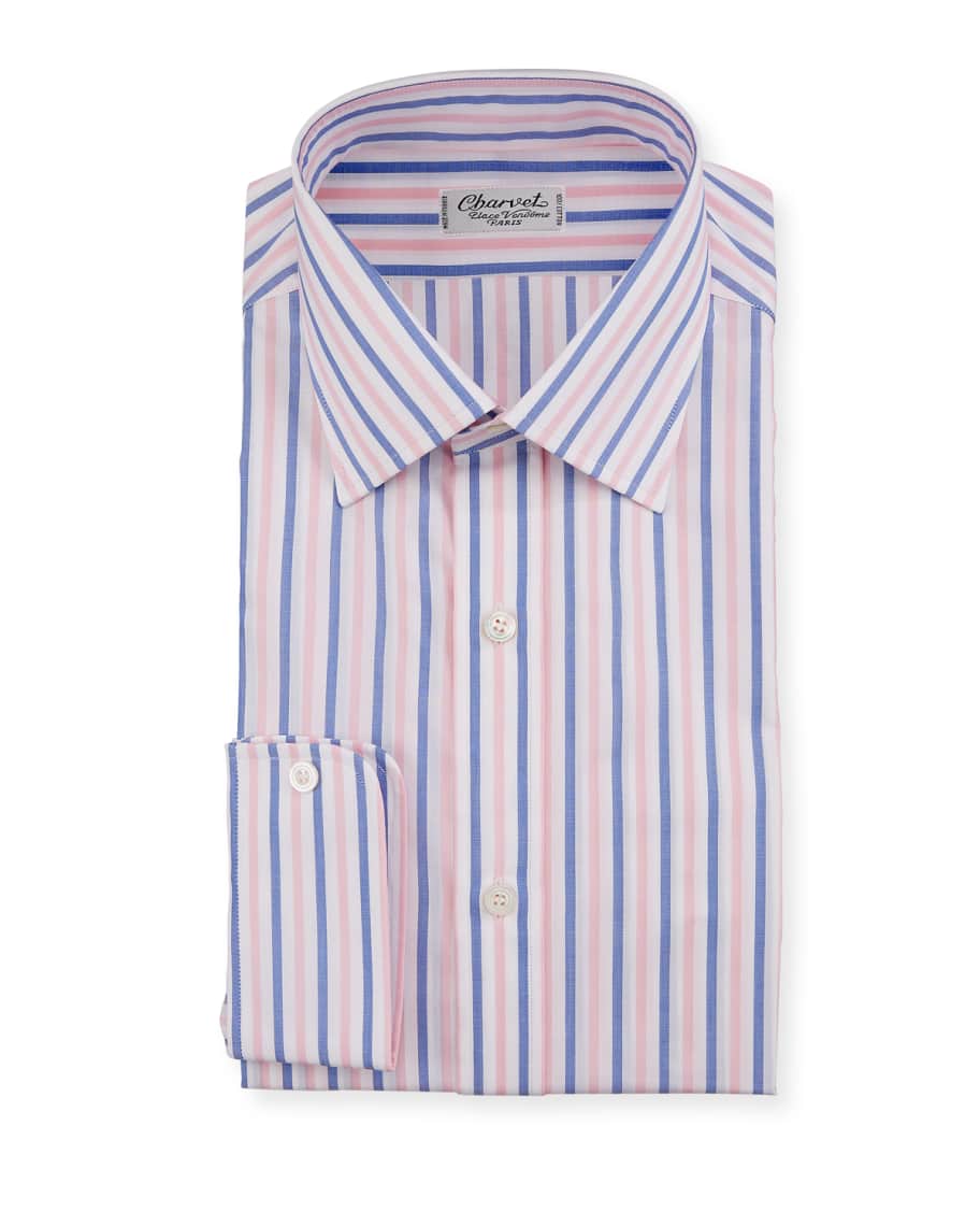 Charvet Men's Vertical Stripe Dress Shirt, Pink/Blue | Neiman Marcus