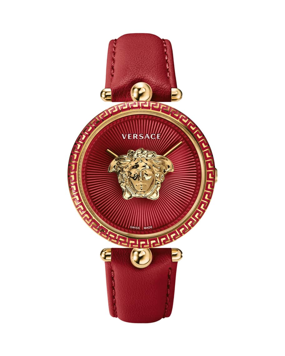 Versace 39mm Palazzo Empire Watch, Red/Gold Neiman Marcus