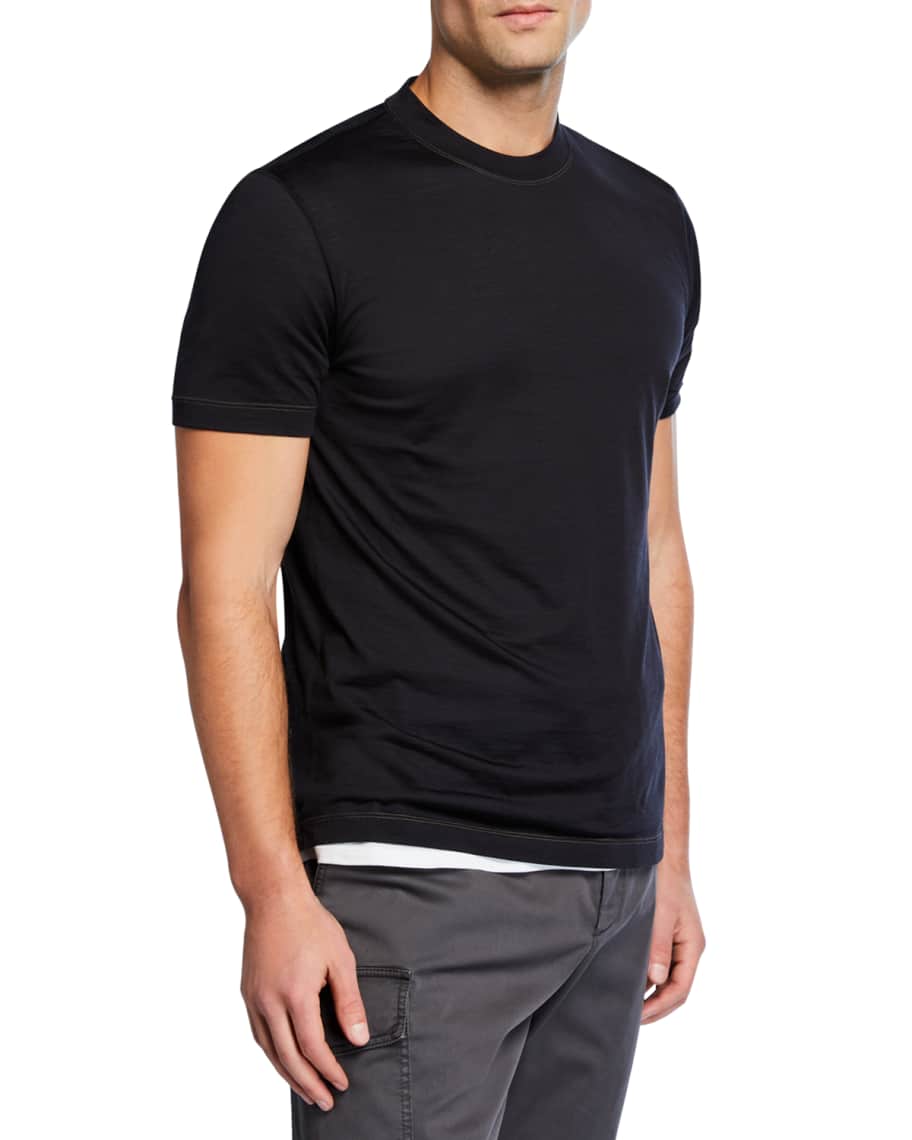 Brunello Cucinelli Men's Silk/Cotton Crewneck T-Shirt | Neiman Marcus