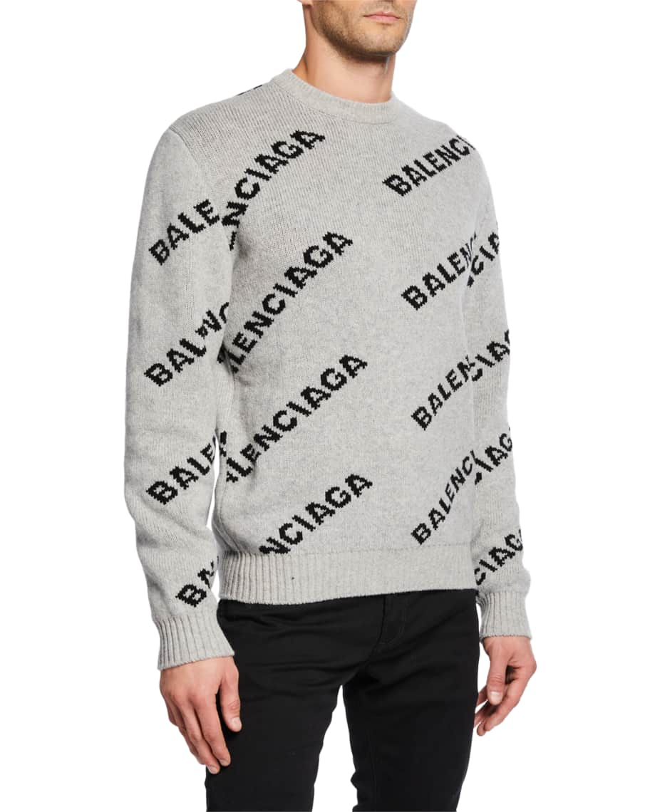 Balenciaga Men's Logo Intarsia Crewneck Sweater | Neiman Marcus
