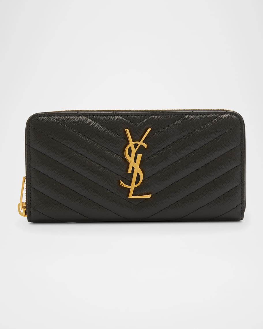 Saint Laurent YSL Monogram Large Zip Wallet in Grained Leather