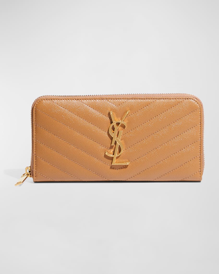 East/West zip-around wallet in grain de poudre embossed leather, Saint  Laurent