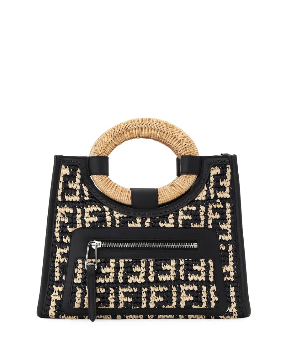 Fendi Runaway Small FF Raffia Shop Tote Bag | Neiman Marcus