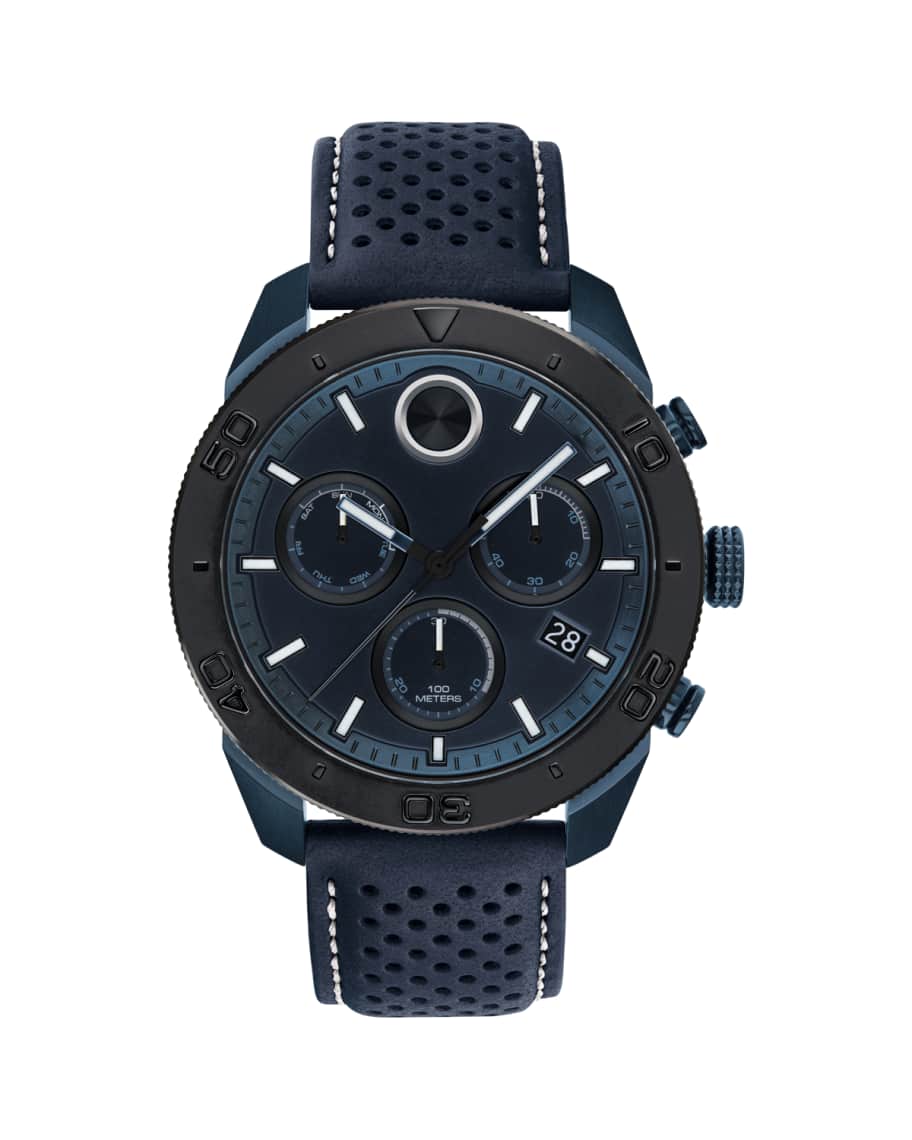 Men s Bold Sport Watch with Navy Leather Strap