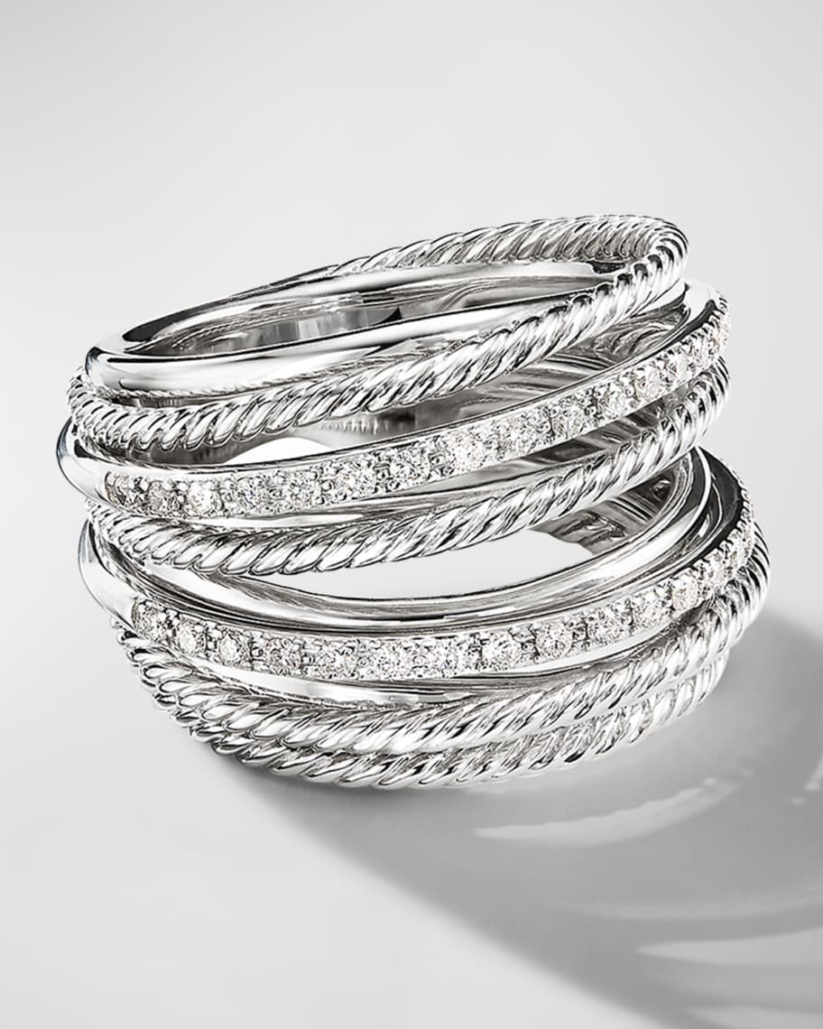 贈り物に＊DAVID YURMAN Crossover Wide Ring with Diamonds David Yurman Crossover Wide Ring with Diamonds and Silver