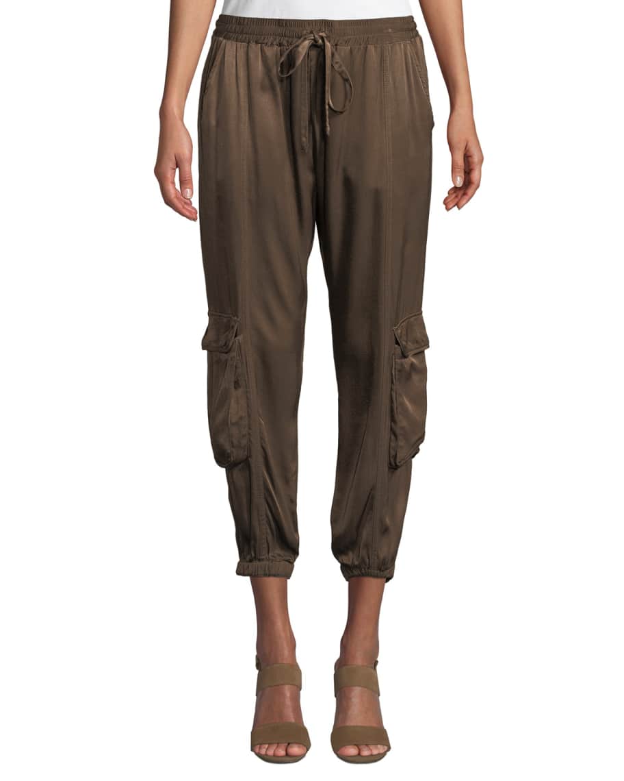 Johnny Was Plus Size Cropped Satin Cargo Pants | Neiman Marcus