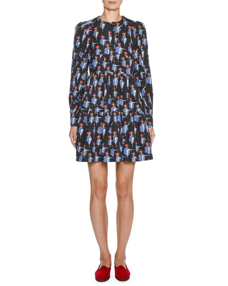 La DoubleJ Cancan-Print Long-Sleeve Dress | Neiman Marcus