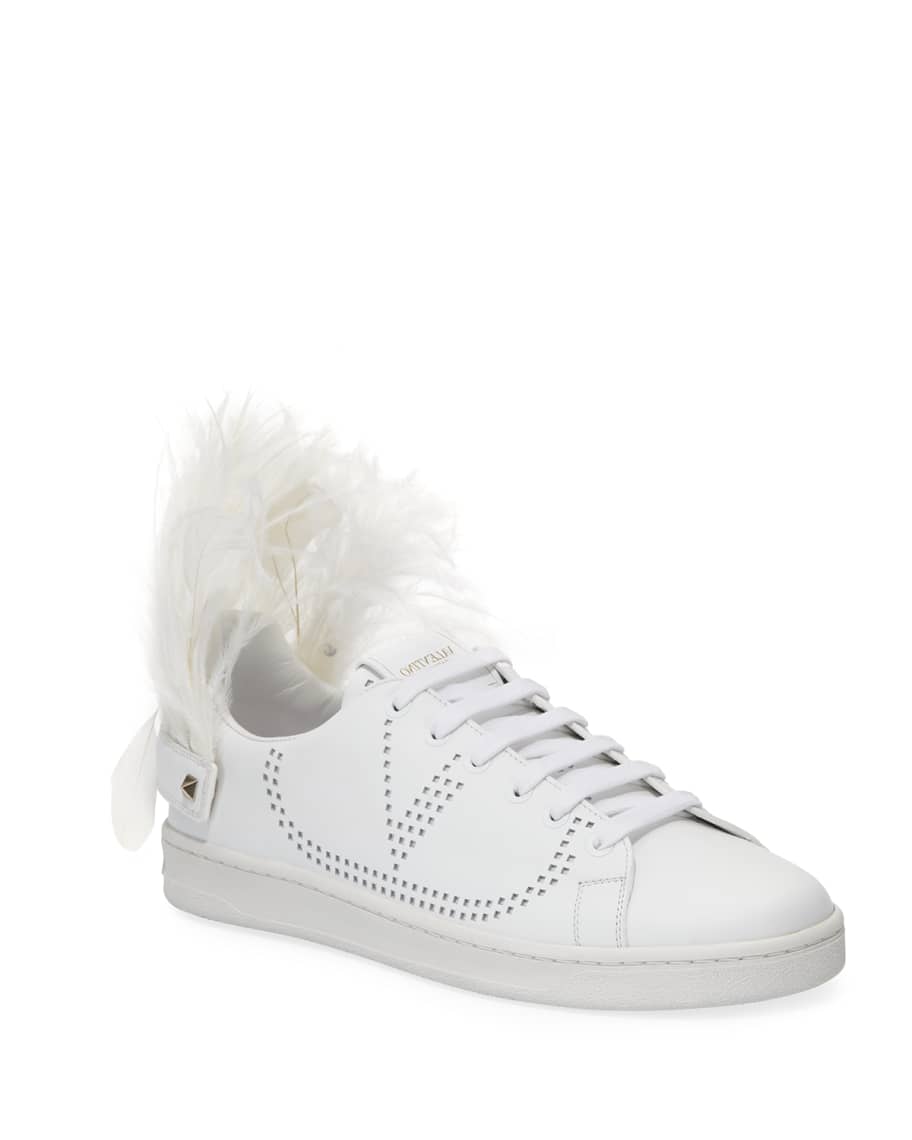 Valentino Garavani Leather Backnet Sneaker with Feathers Neiman