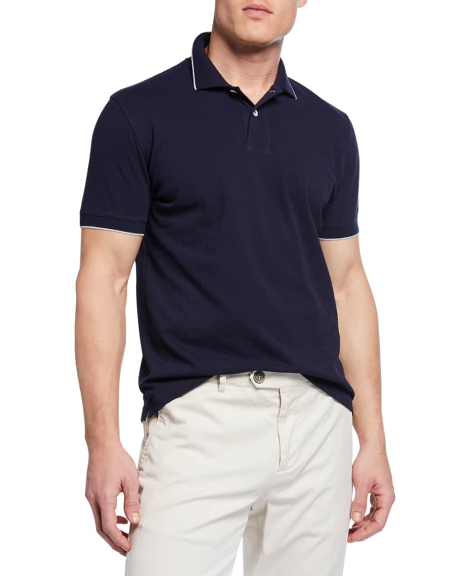Brunello Cucinelli Men's Solid Pique Polo Shirt | Neiman Marcus