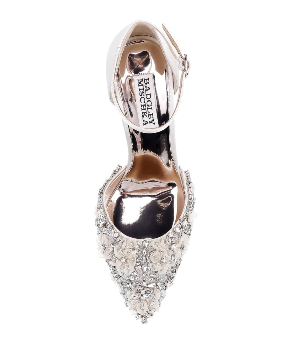 Fey Embellished Satin Ankle Wrap Pumps