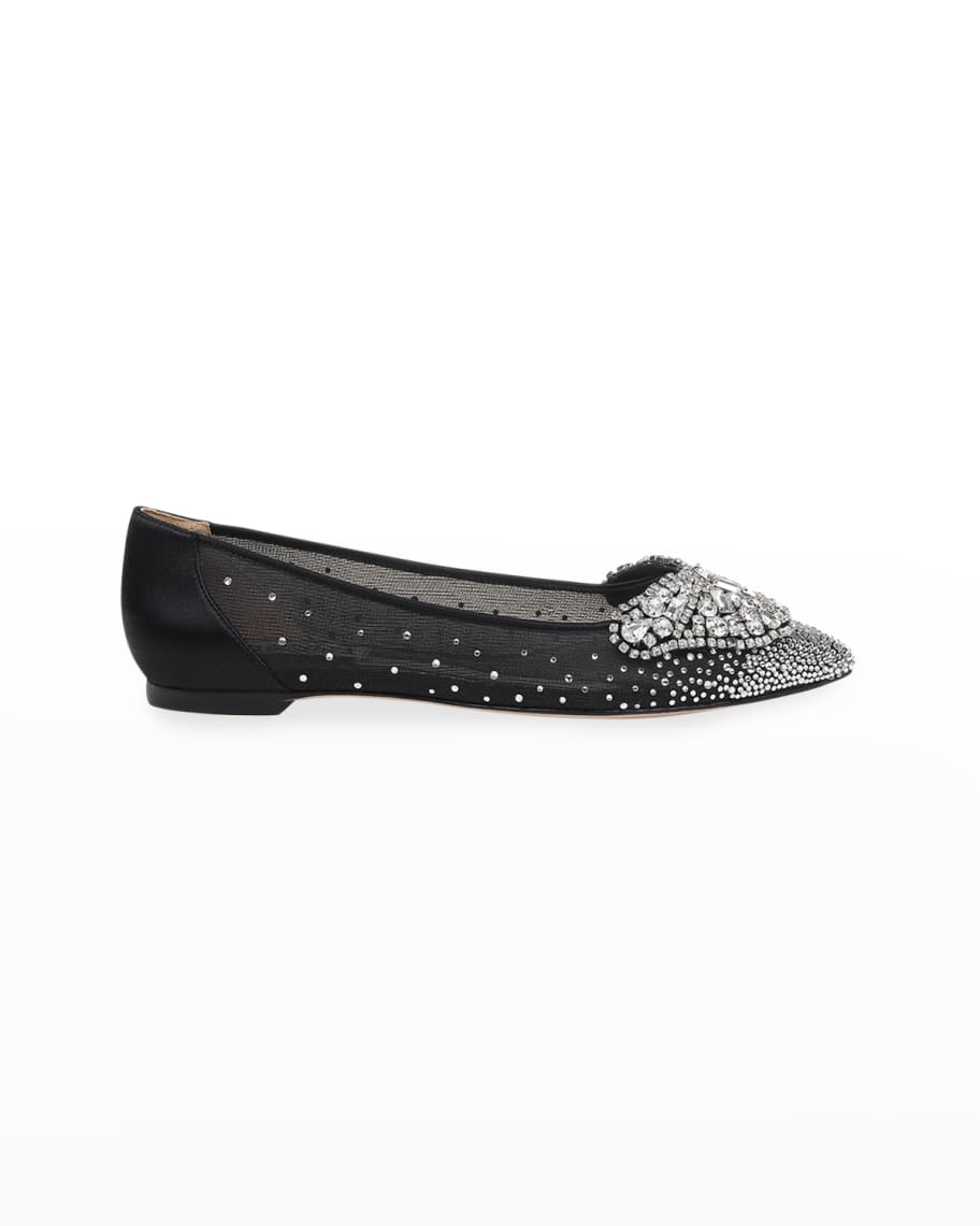 Badgley Mischka Quinn Embellished Mesh Flats Neiman Marcus