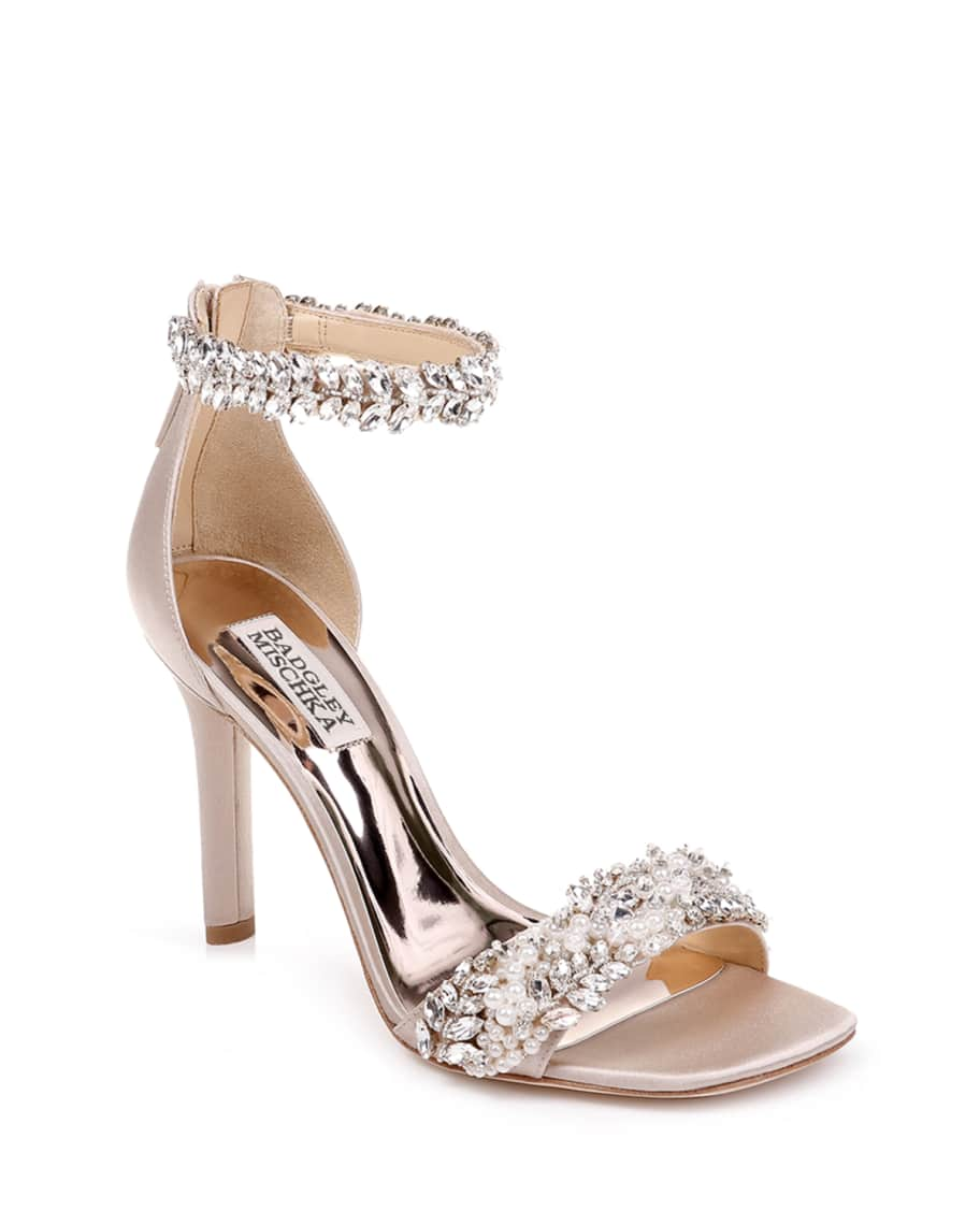 Badgley Mischka Fiorenza Embellished Satin Ankle-Wrap Sandals | Neiman ...