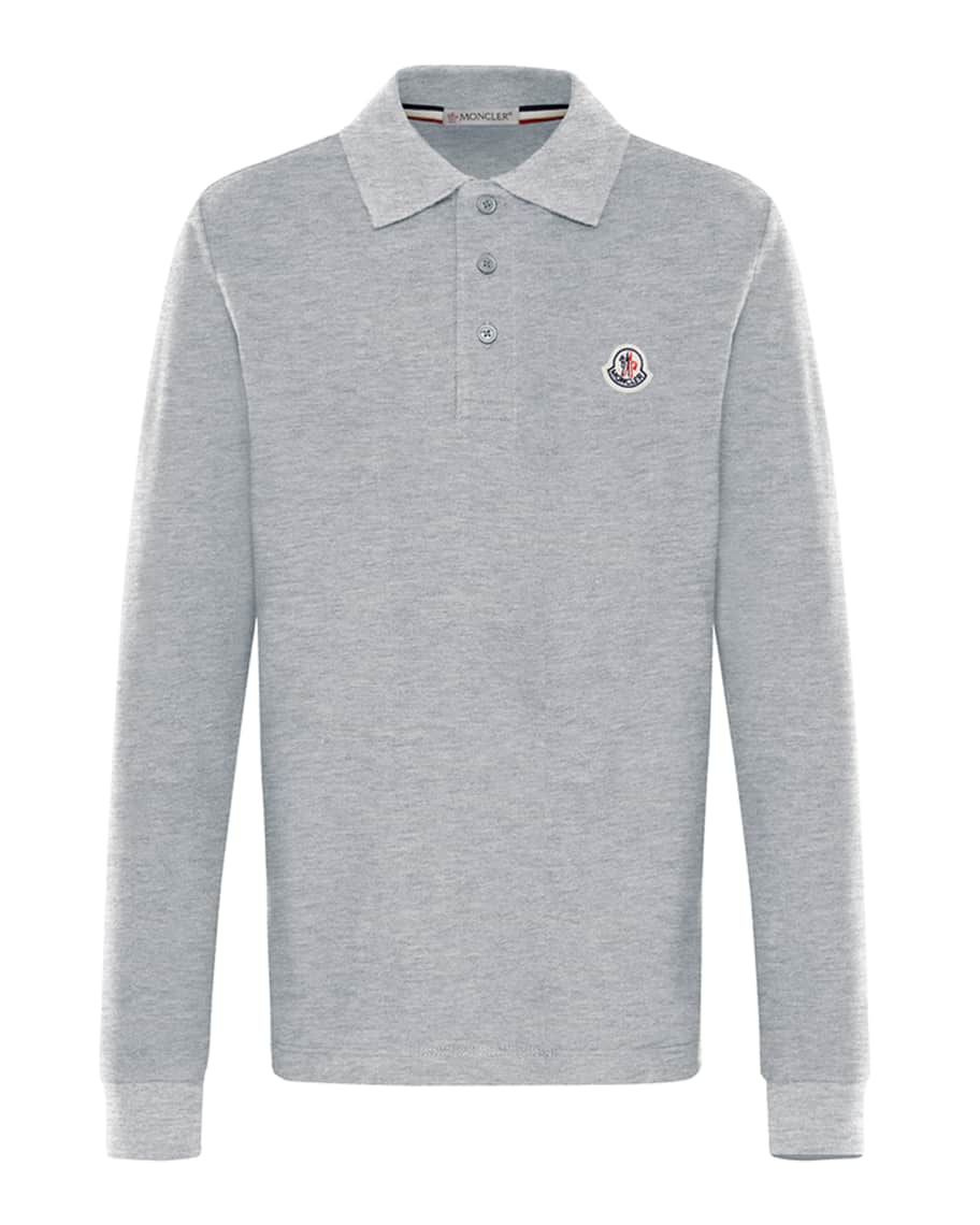Moncler Long-Sleeve Cotton Polo Shirt, Size 4-6 | Neiman Marcus